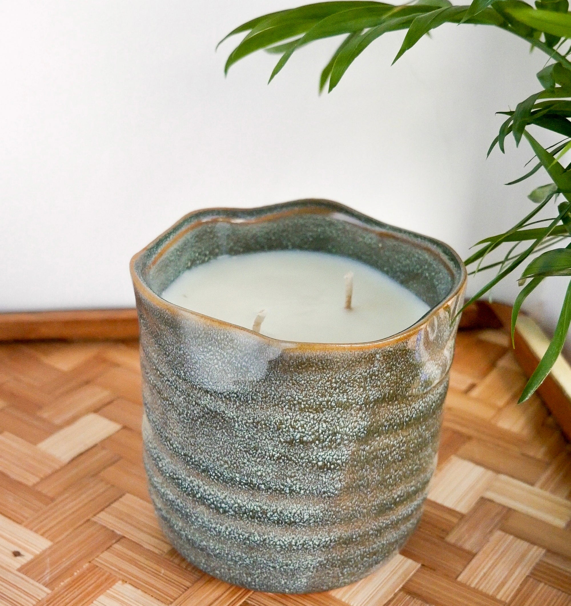 Large Green Speckle Garden Candle